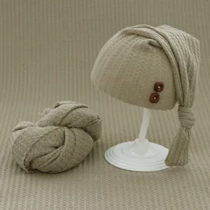 Babymoon Stretchable Baby Wrap & Knotty Cap New Born Photography Photoshoot Prop | Khaki