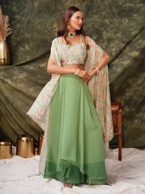Captivating Hand Embroidered Green Indo Western