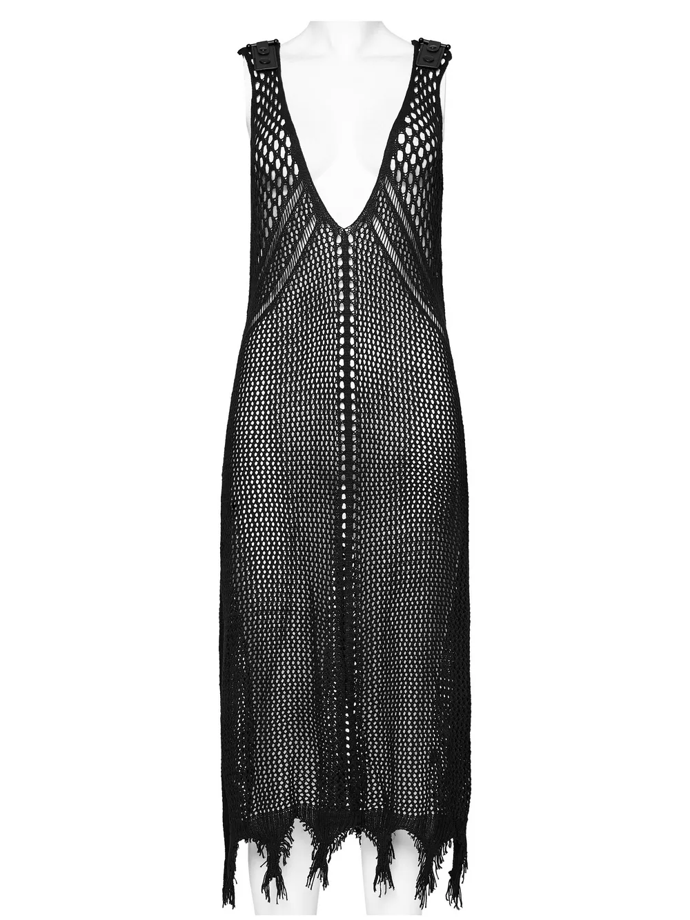 Edgy Knit Techwear V-Neck Slit Dress for Women