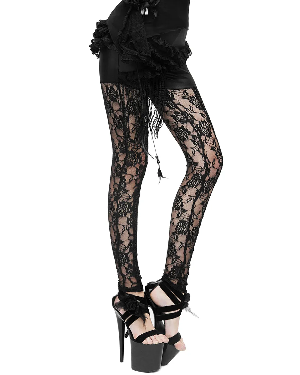 Eva Lady Gothic Frilled Rose Lace Leggings
