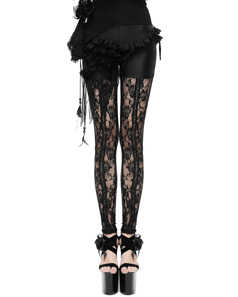 Eva Lady Gothic Frilled Rose Lace Leggings