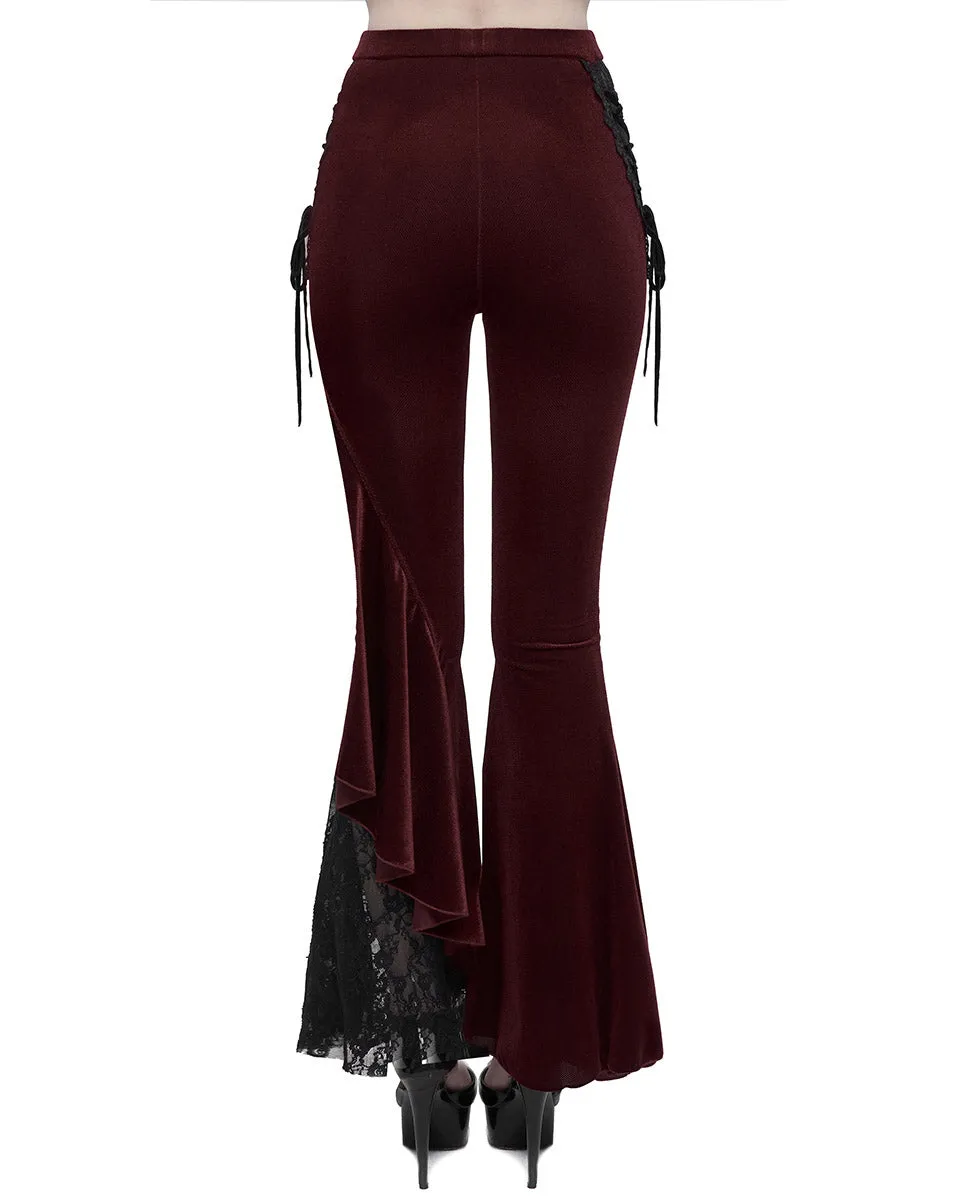 Eva Lady Womens Dark Gothic Courtesan Embellished Flare Leggings - Red & Black