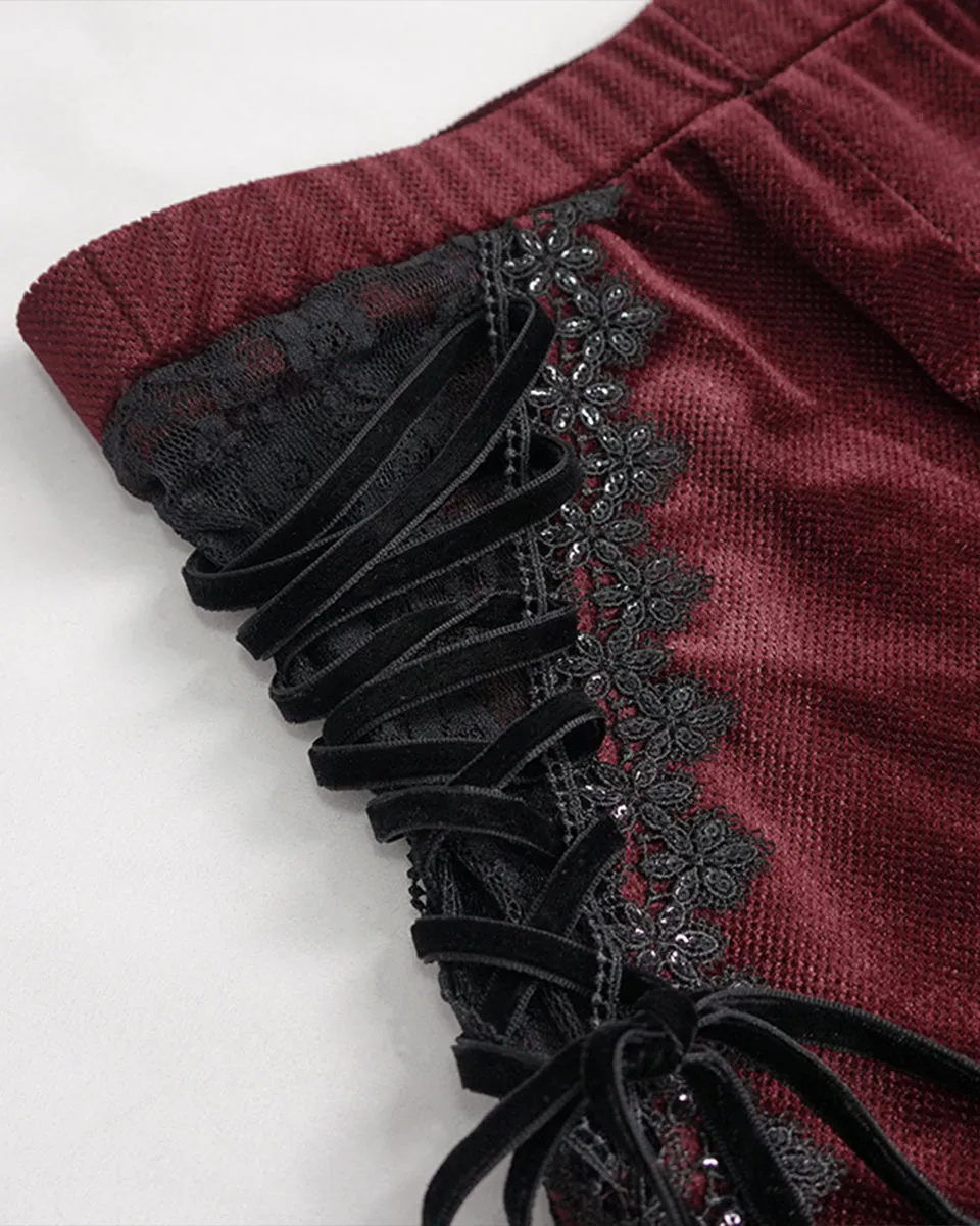 Eva Lady Womens Dark Gothic Courtesan Embellished Flare Leggings - Red & Black