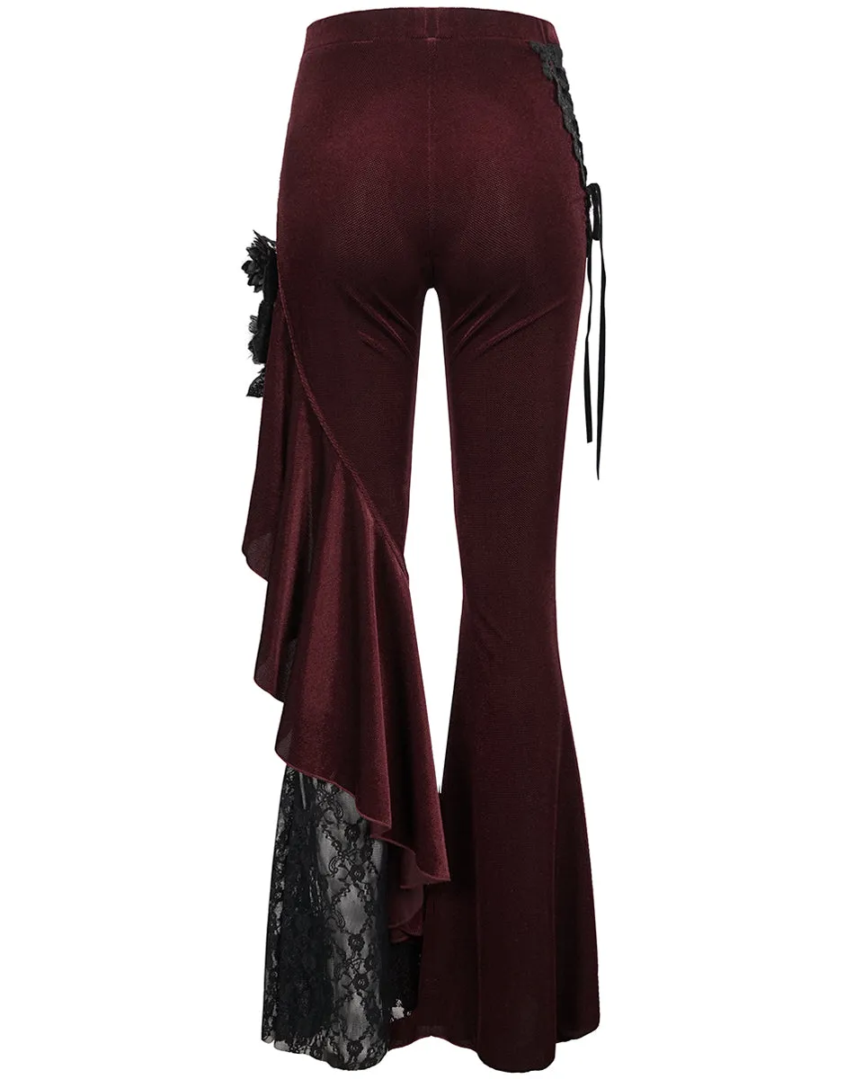 Eva Lady Womens Dark Gothic Courtesan Embellished Flare Leggings - Red & Black