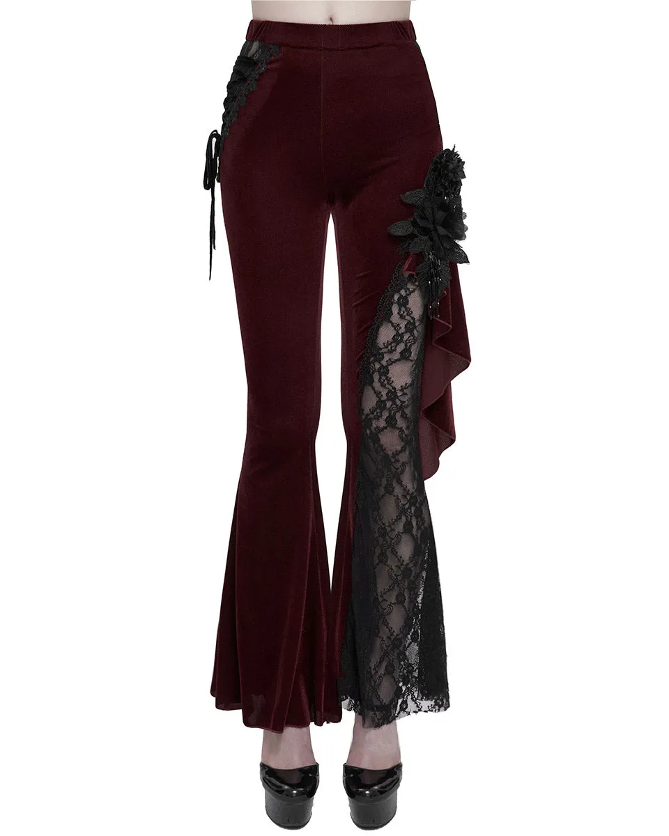 Eva Lady Womens Dark Gothic Courtesan Embellished Flare Leggings - Red & Black