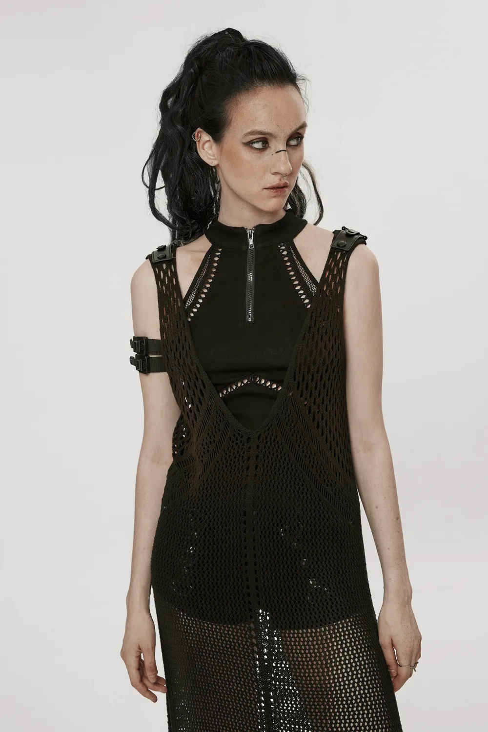 Knitted Hollow Techwear Dress - Post-Apocalyptic Style