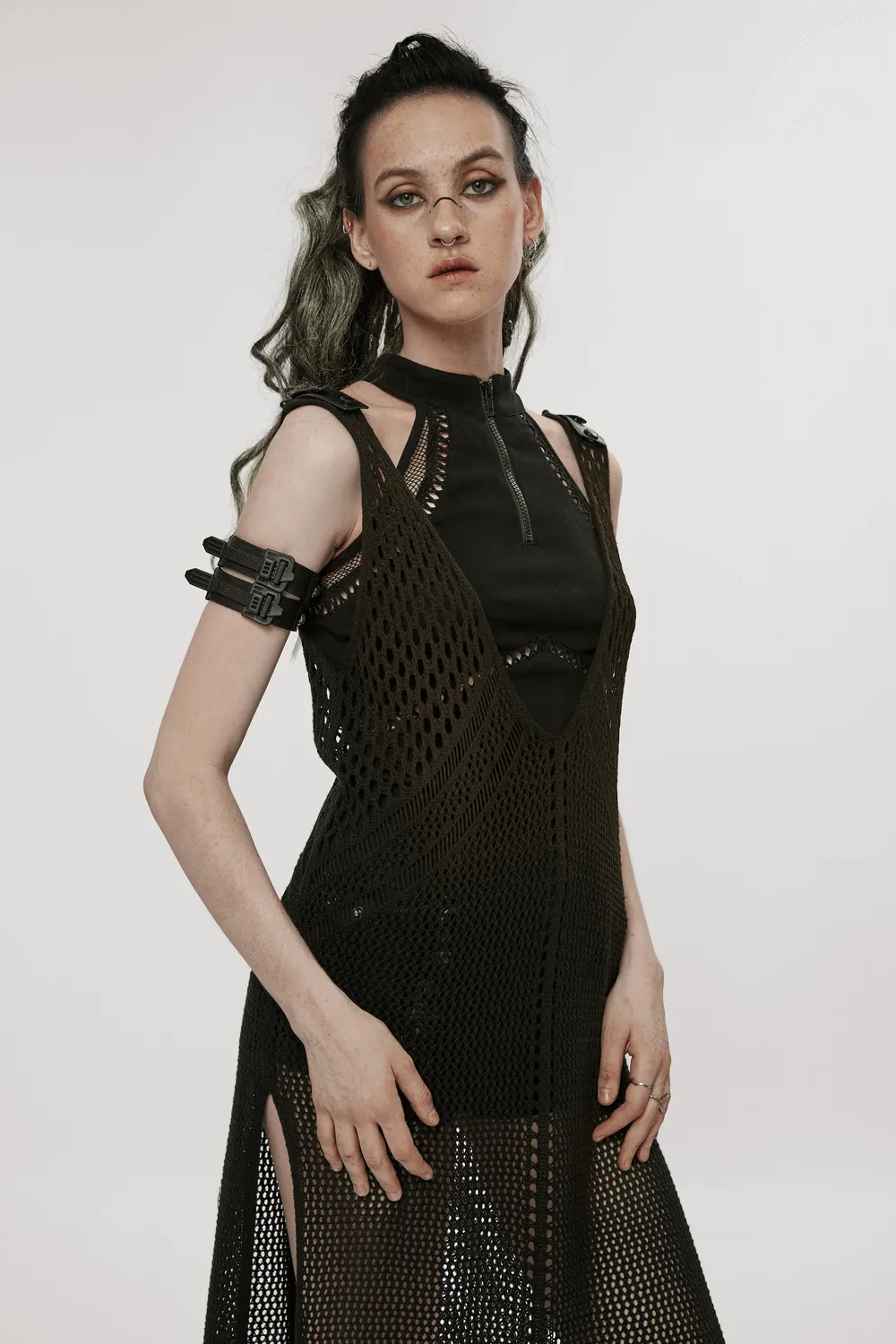 Knitted Hollow Techwear Dress - Post-Apocalyptic Style