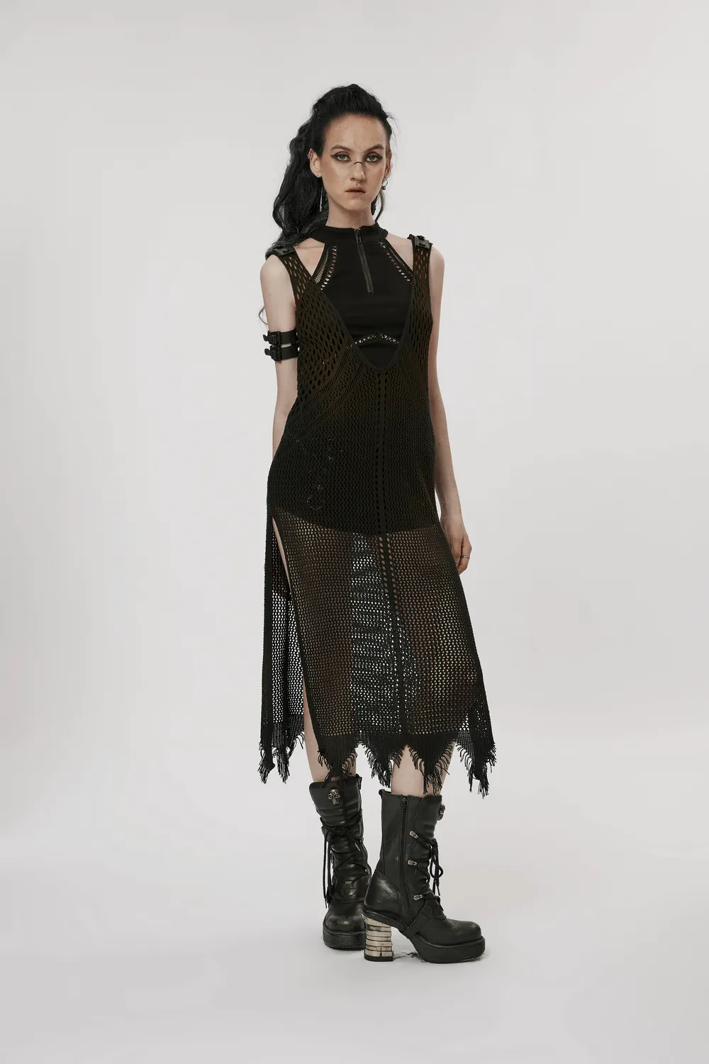 Knitted Hollow Techwear Dress - Post-Apocalyptic Style