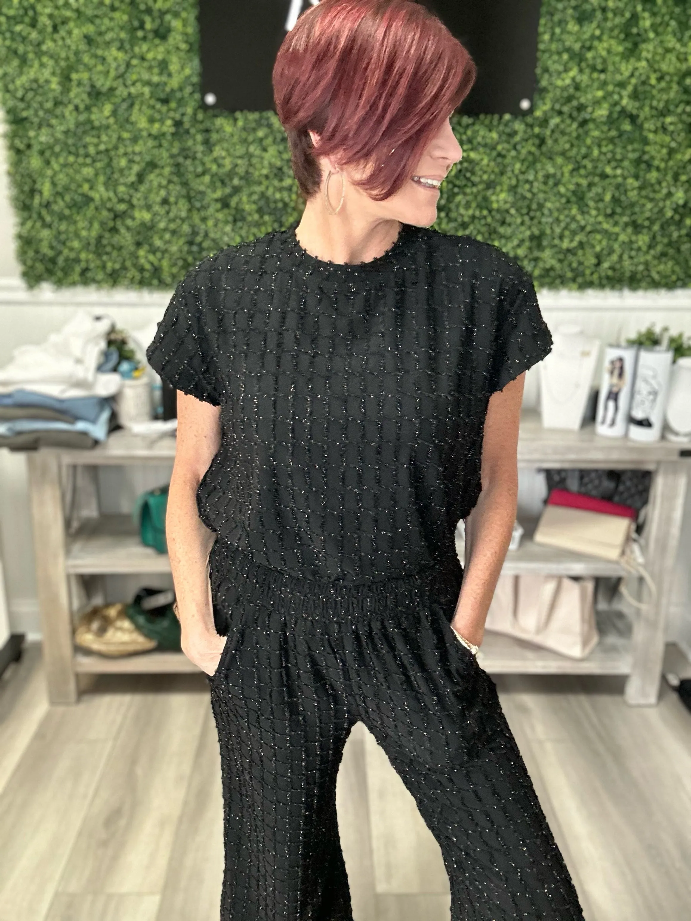 Lurex Pattern Black Top