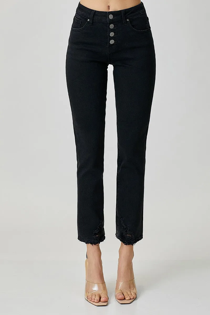 Mid Rise Button FlyTapered Jeans