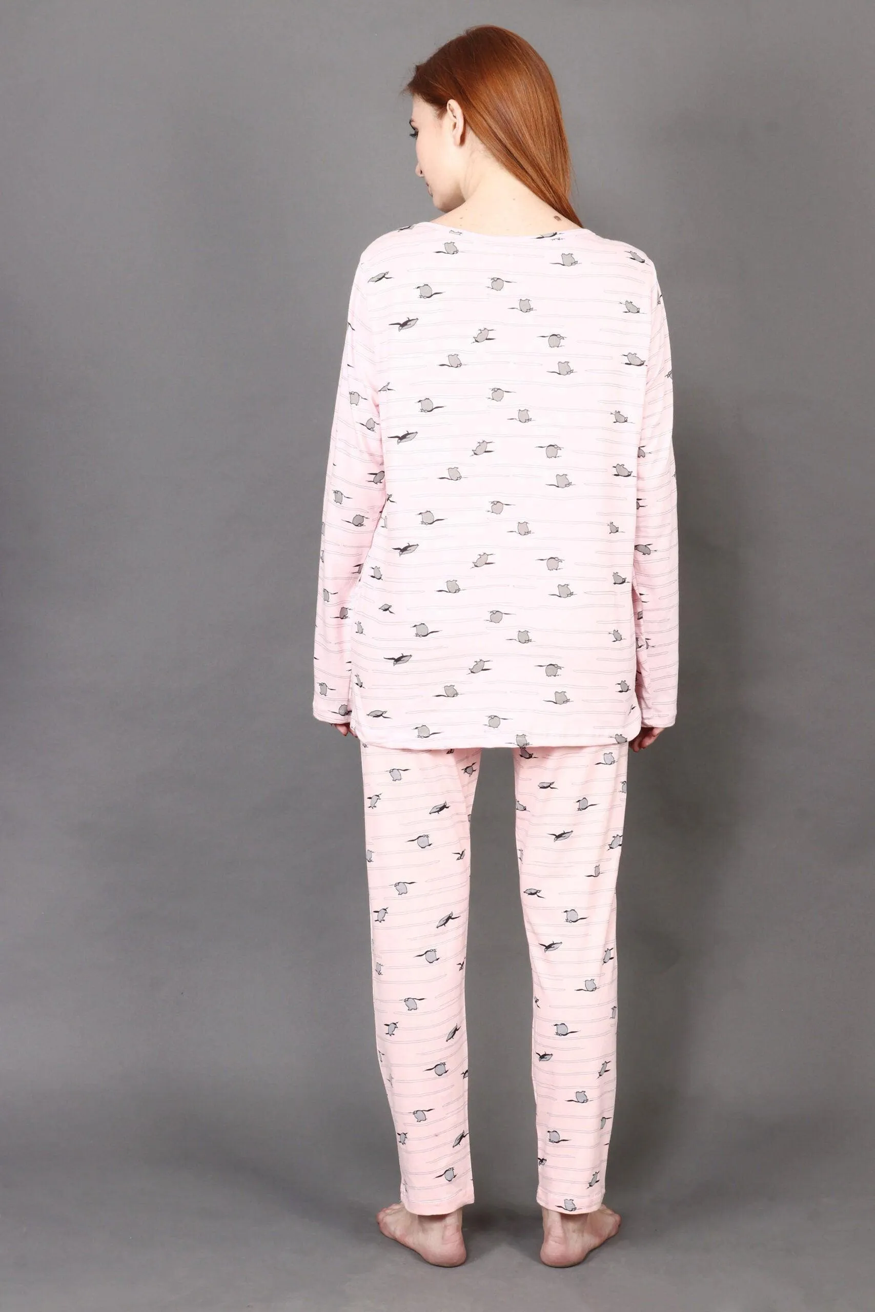 Penguin All Over Printed Night Suit Set with Long Sleeves