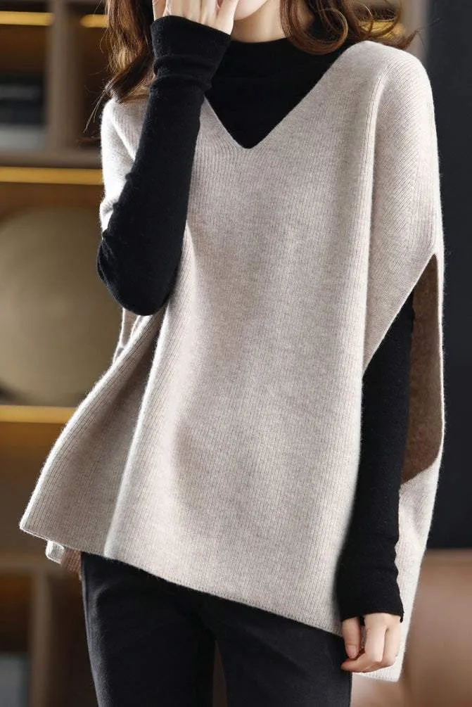 Poncho Style V-Neck Casual Knit Vest - 5 Colors Available