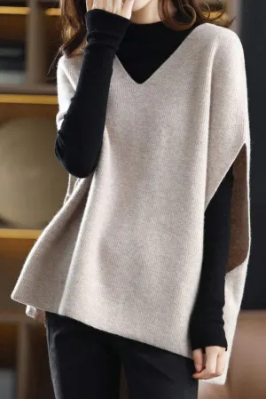 Poncho Style V-Neck Casual Knit Vest - 5 Colors Available
