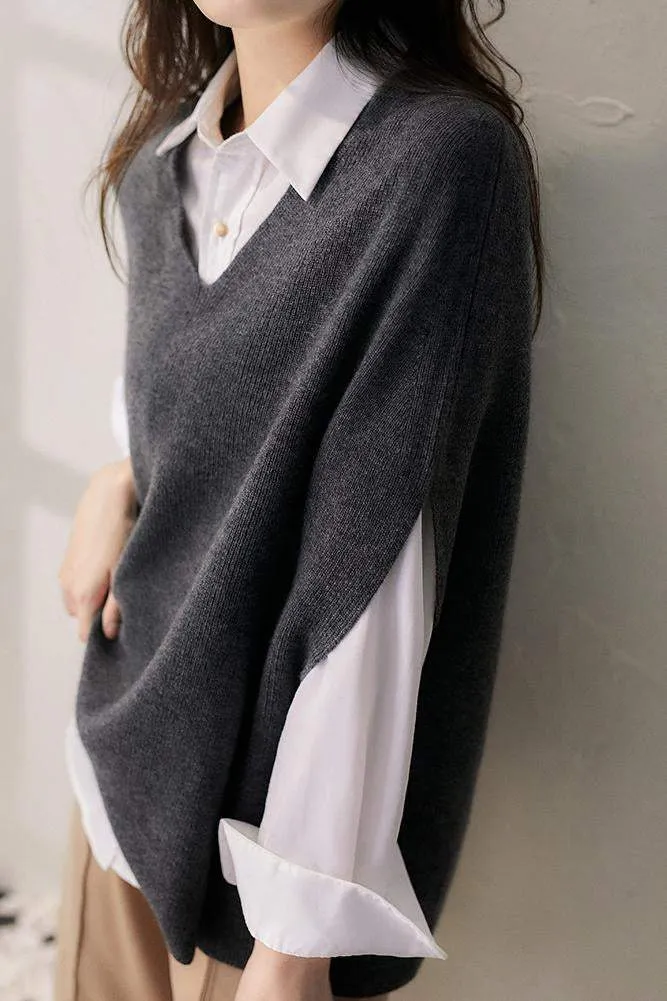 Poncho Style V-Neck Casual Knit Vest - 5 Colors Available