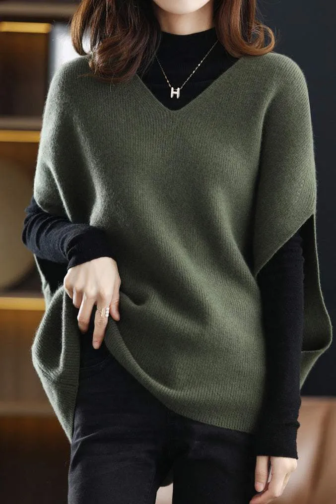 Poncho Style V-Neck Casual Knit Vest - 5 Colors Available