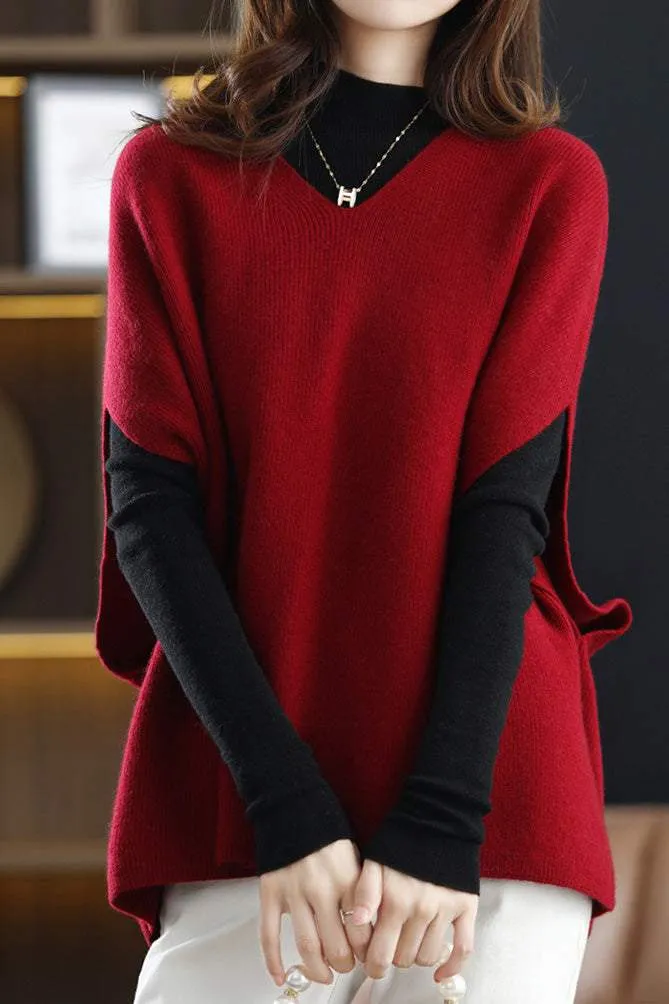 Poncho Style V-Neck Casual Knit Vest - 5 Colors Available