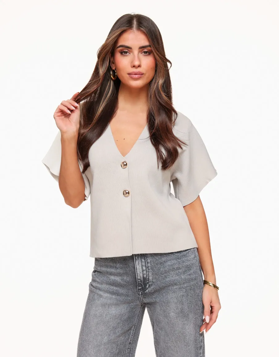 Taupe Gebreide SS - Vest