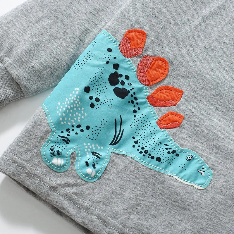 Toddler/Kid's Long Sleeve Cartoon Dinosaur Design Gray T-Shirt