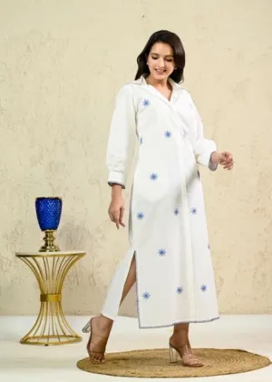 White Long Embroidery shirt dress