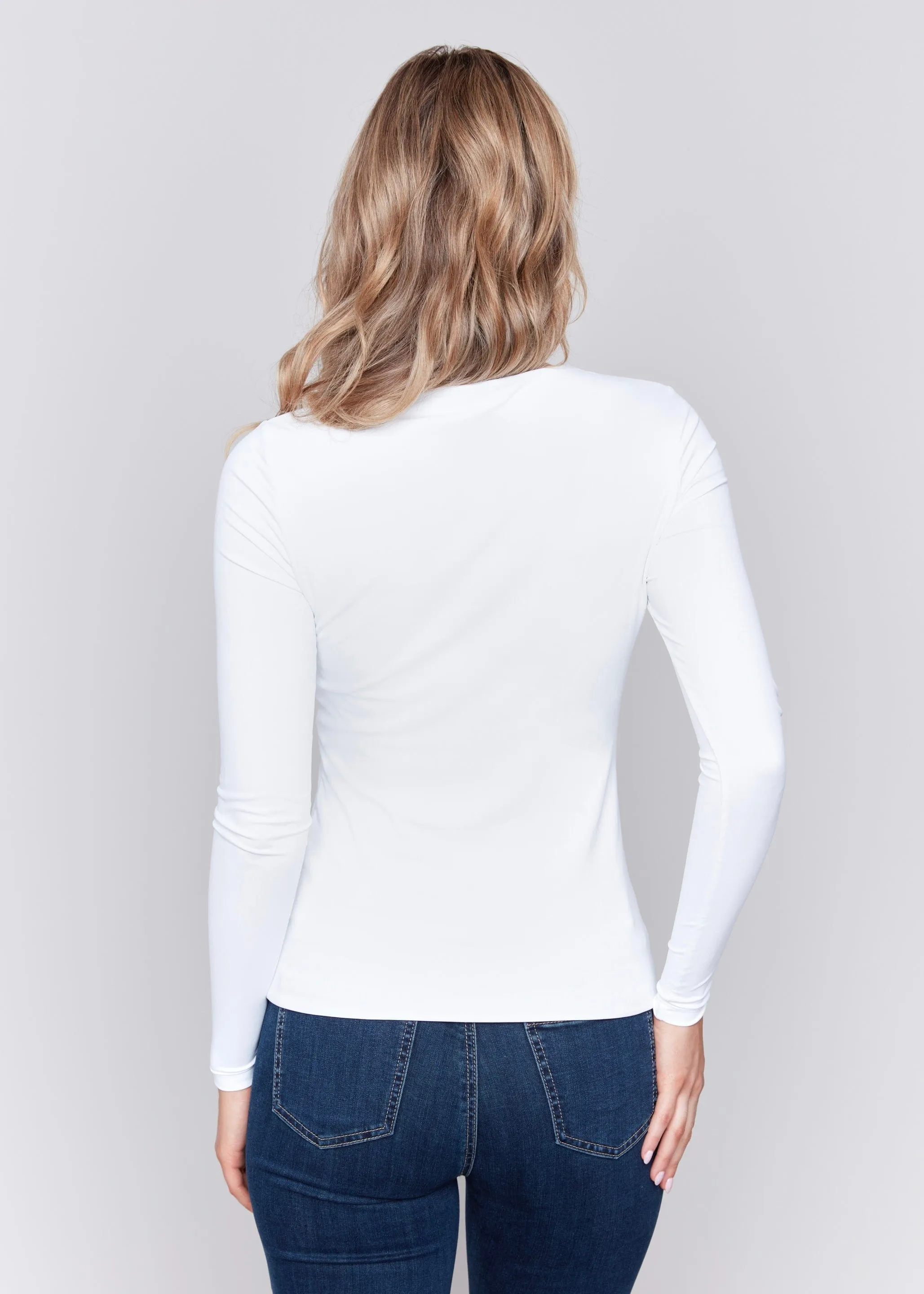 White LS Round Neck Spandex Top