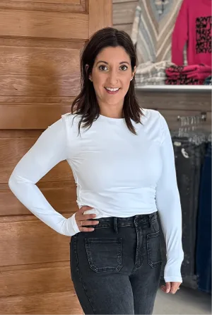 White LS Round Neck Spandex Top