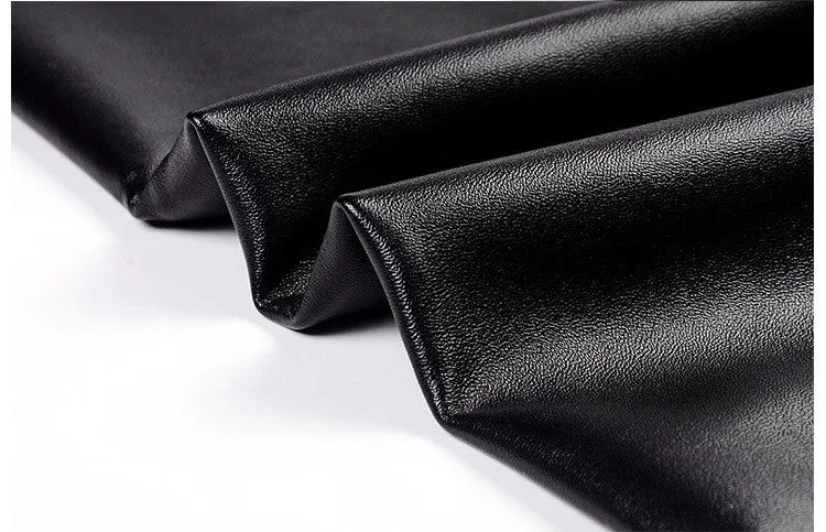 Wjczt Fall Winter Women's Fleece Black Leather Pants Female PU Leggings Slim Skinny High Waist PU Leggings Trousers For Women