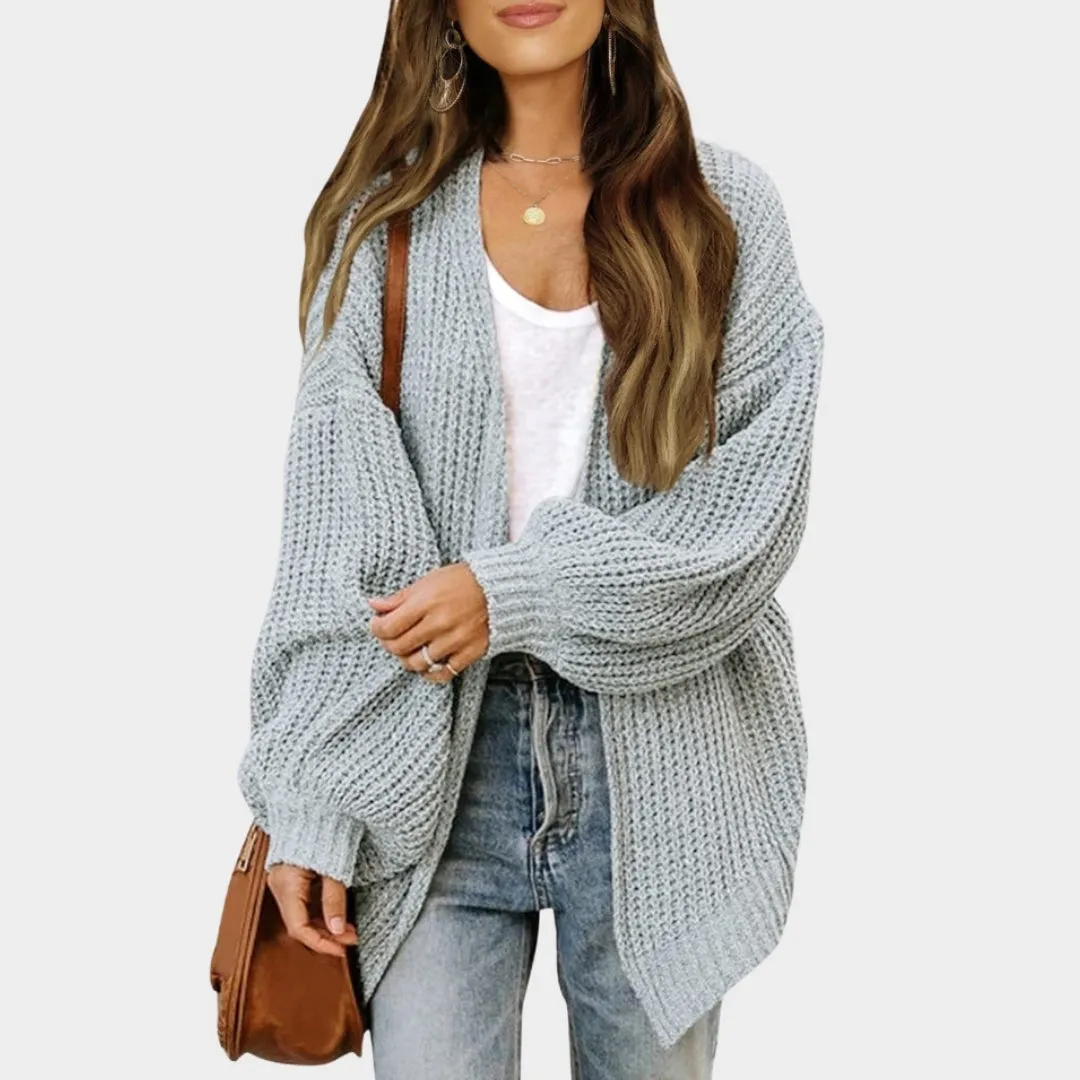 Women's Lantern Sleeve Thick Needle Cardigan  Cozy Knitted Sweater Coat, Black, Beige, and More