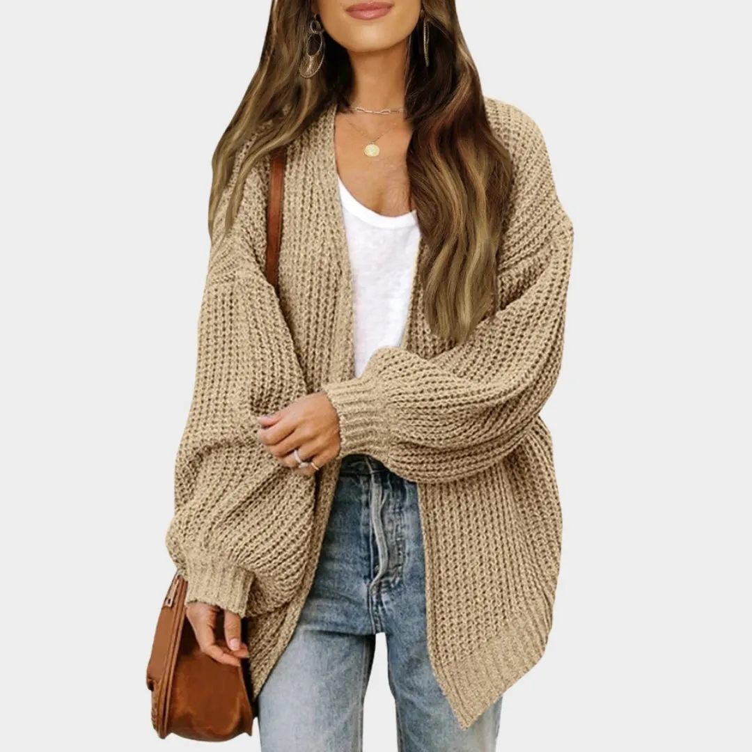 Women's Lantern Sleeve Thick Needle Cardigan Cozy Knitted Sweater Coat, Black, Beige, and More