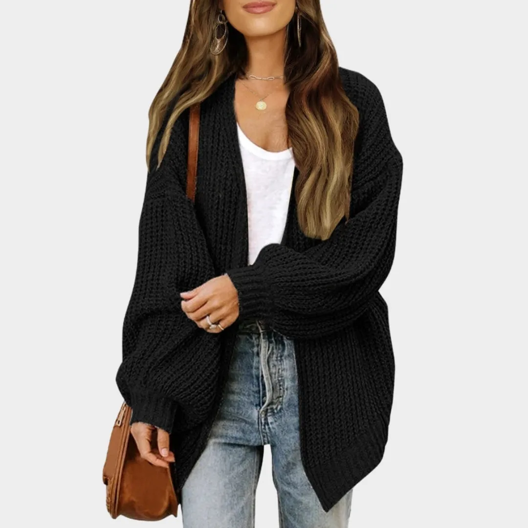 Women's Lantern Sleeve Thick Needle Cardigan Cozy Knitted Sweater Coat, Black, Beige, and More