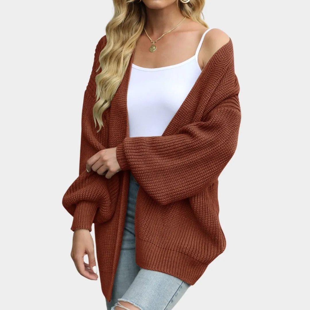 Women's Lantern Sleeve Thick Needle Cardigan Cozy Knitted Sweater Coat, Black, Beige, and More