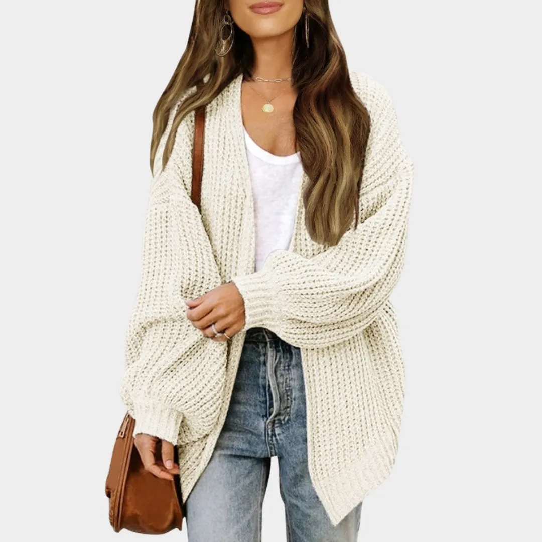 Women's Lantern Sleeve Thick Needle Cardigan Cozy Knitted Sweater Coat, Black, Beige, and More