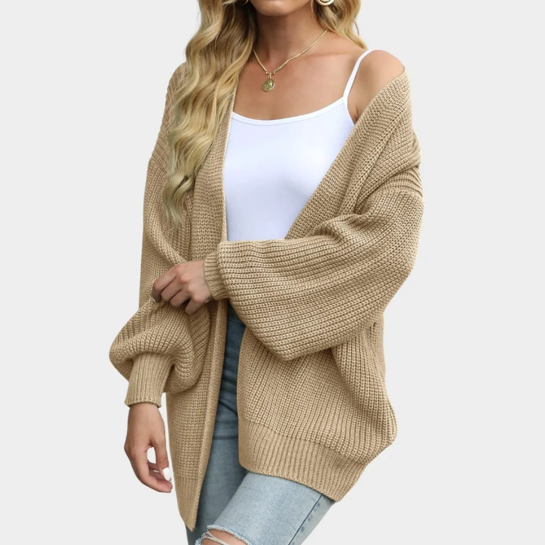 Women's Lantern Sleeve Thick Needle Cardigan Cozy Knitted Sweater Coat, Black, Beige, and More