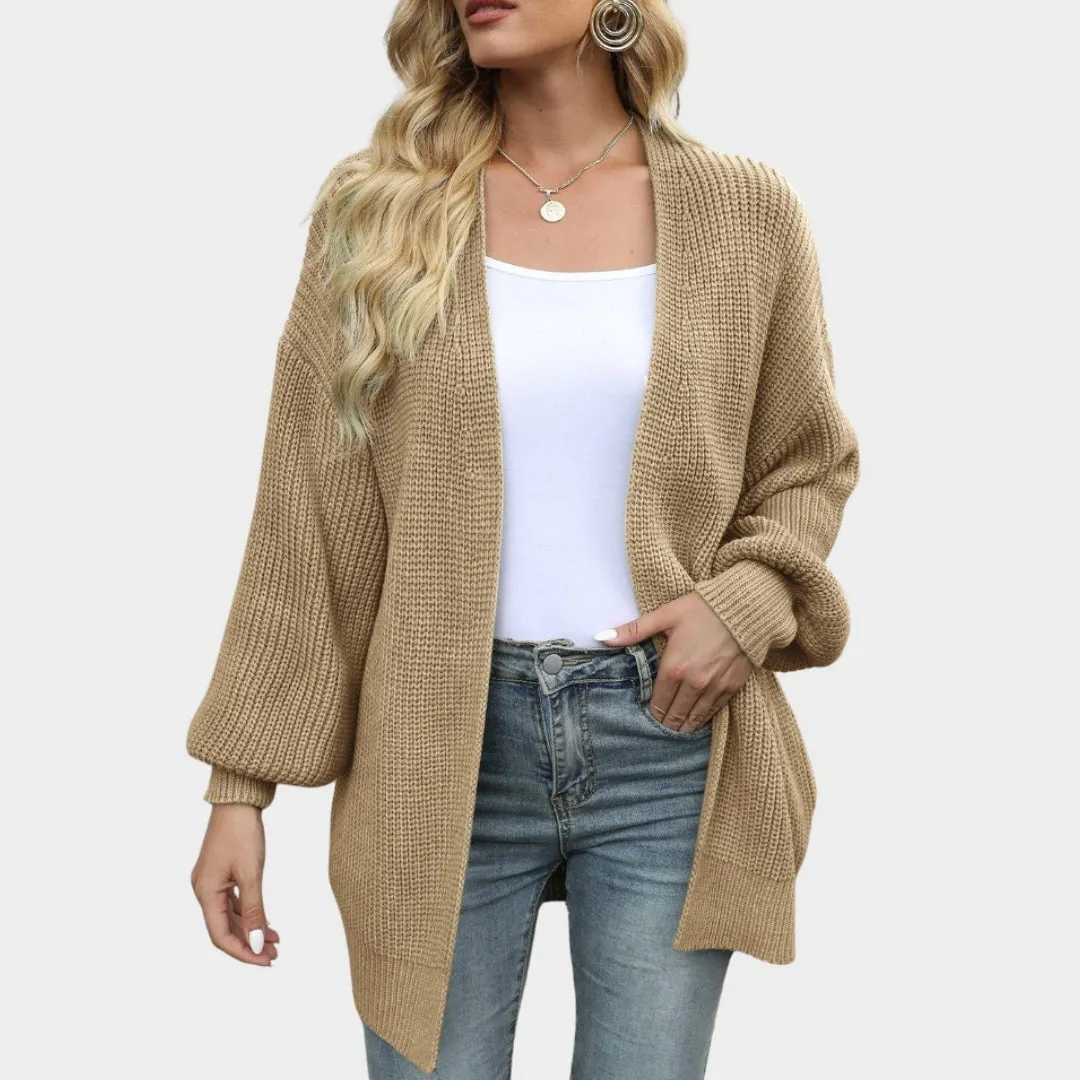 Women's Lantern Sleeve Thick Needle Cardigan Cozy Knitted Sweater Coat, Black, Beige, and More