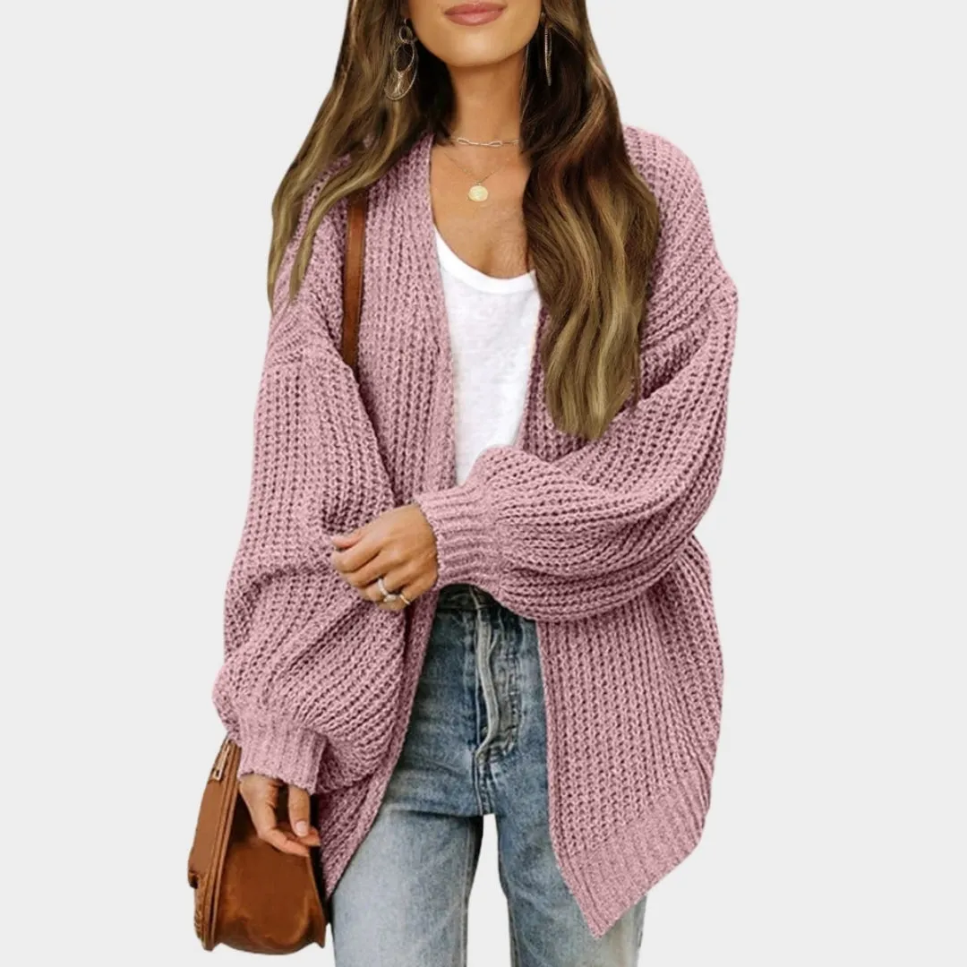 Women's Lantern Sleeve Thick Needle Cardigan Cozy Knitted Sweater Coat, Black, Beige, and More