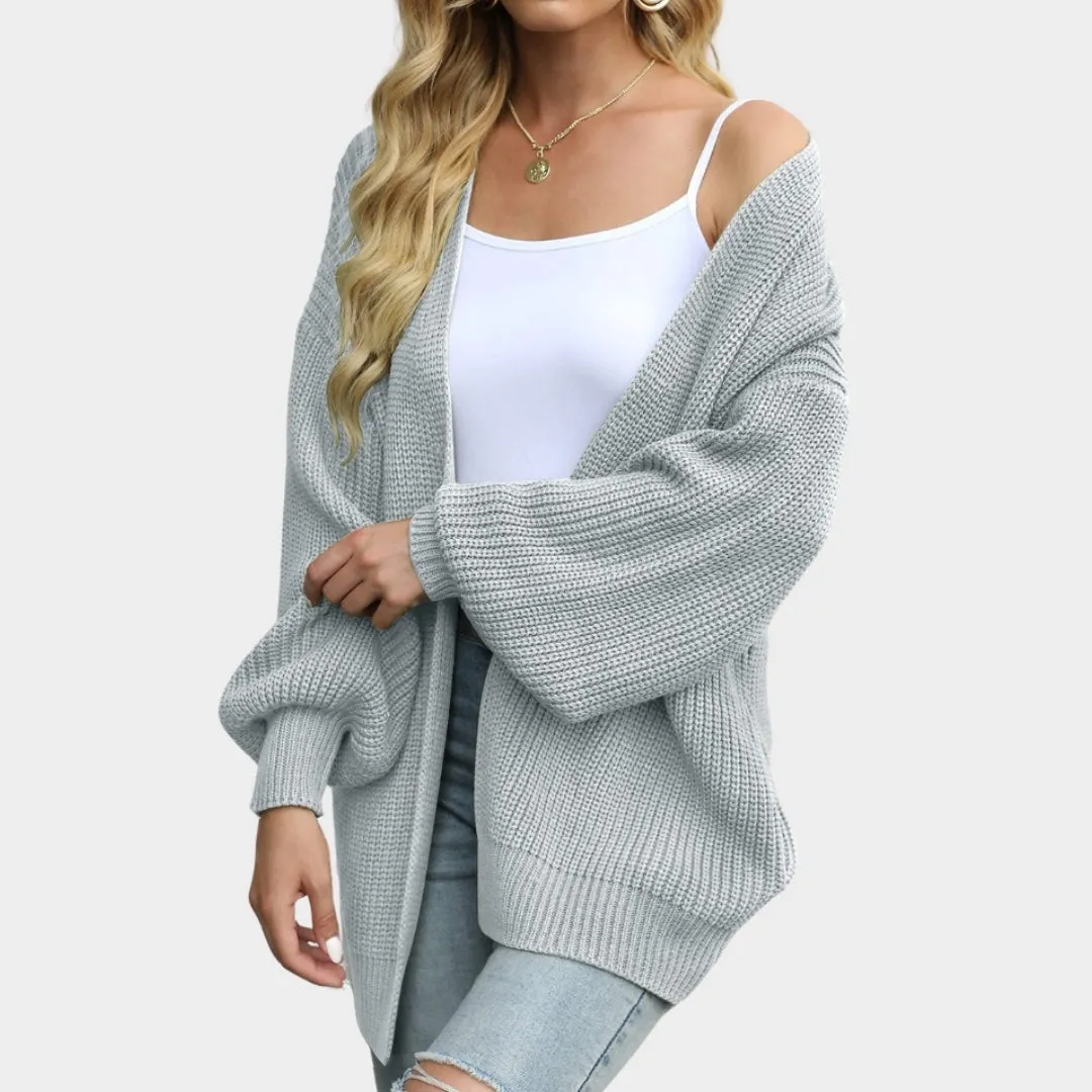 Women's Lantern Sleeve Thick Needle Cardigan Cozy Knitted Sweater Coat, Black, Beige, and More