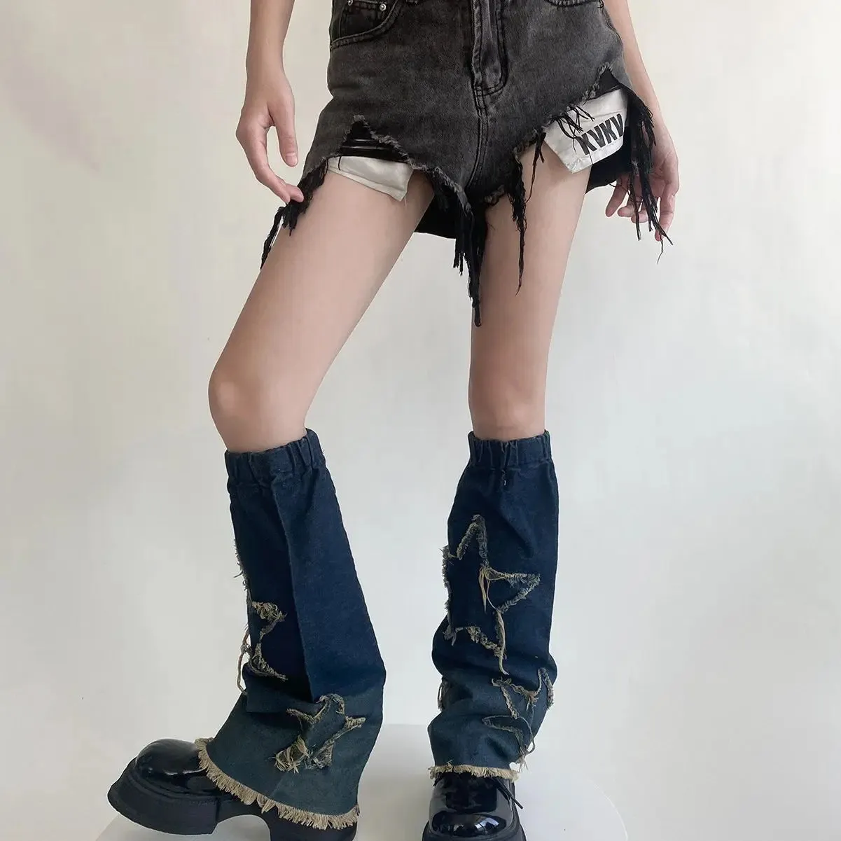 Y2K Cross Harajuku Star Strap Denim Leg Warmers