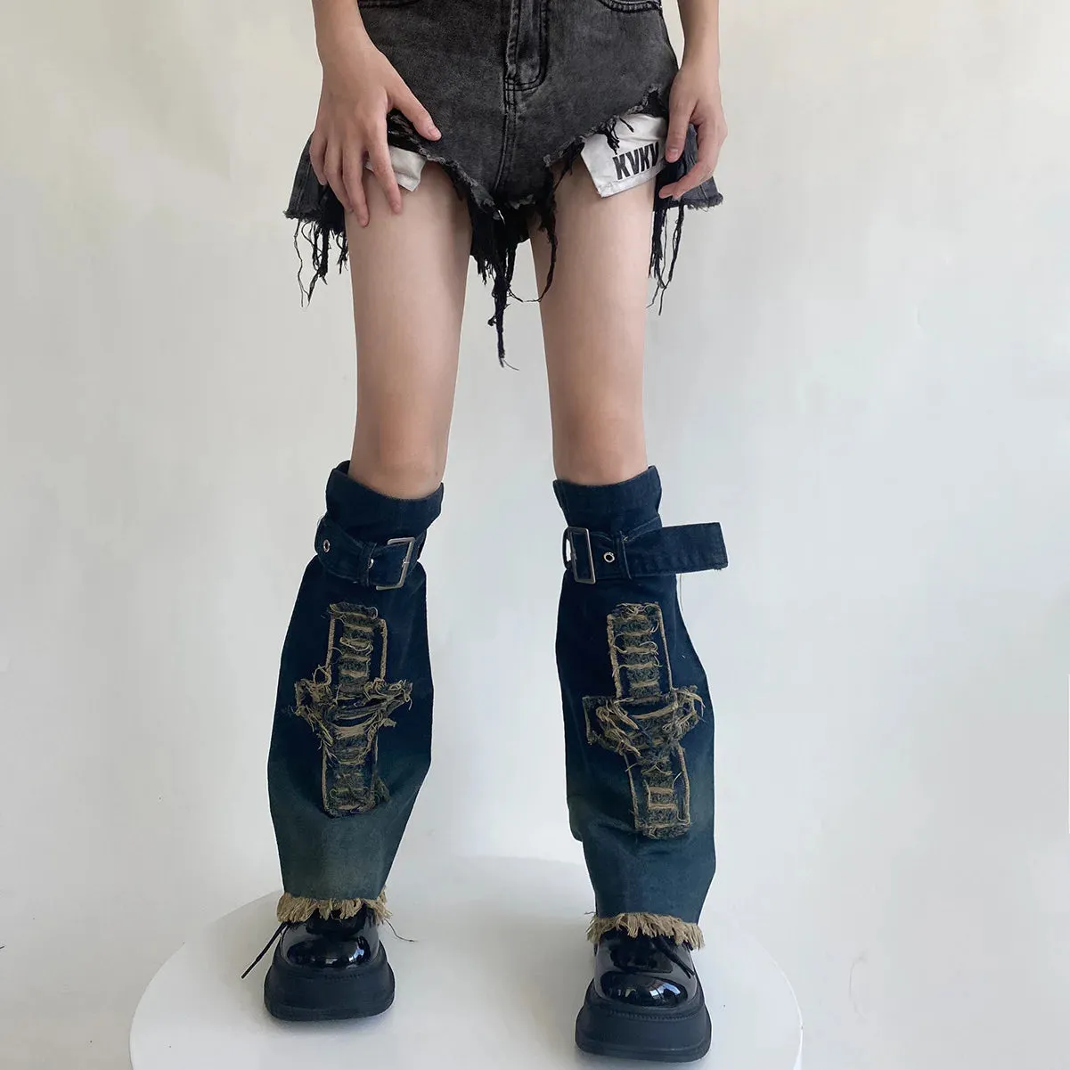 Y2K Cross Harajuku Star Strap Denim Leg Warmers
